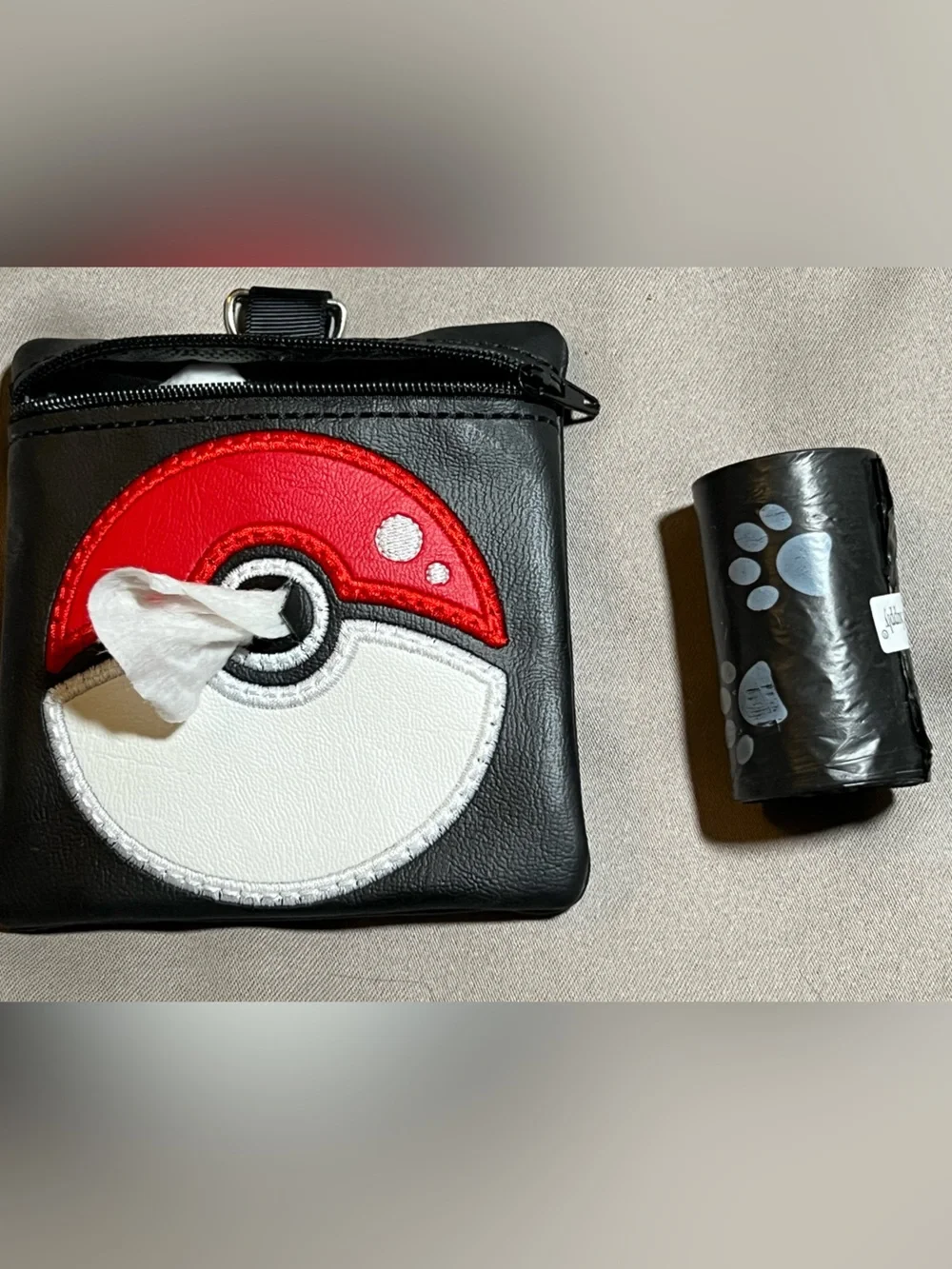 Pokemon doggie poop bag dispenser Black with Red & White Poké Ball Patch new 🆕